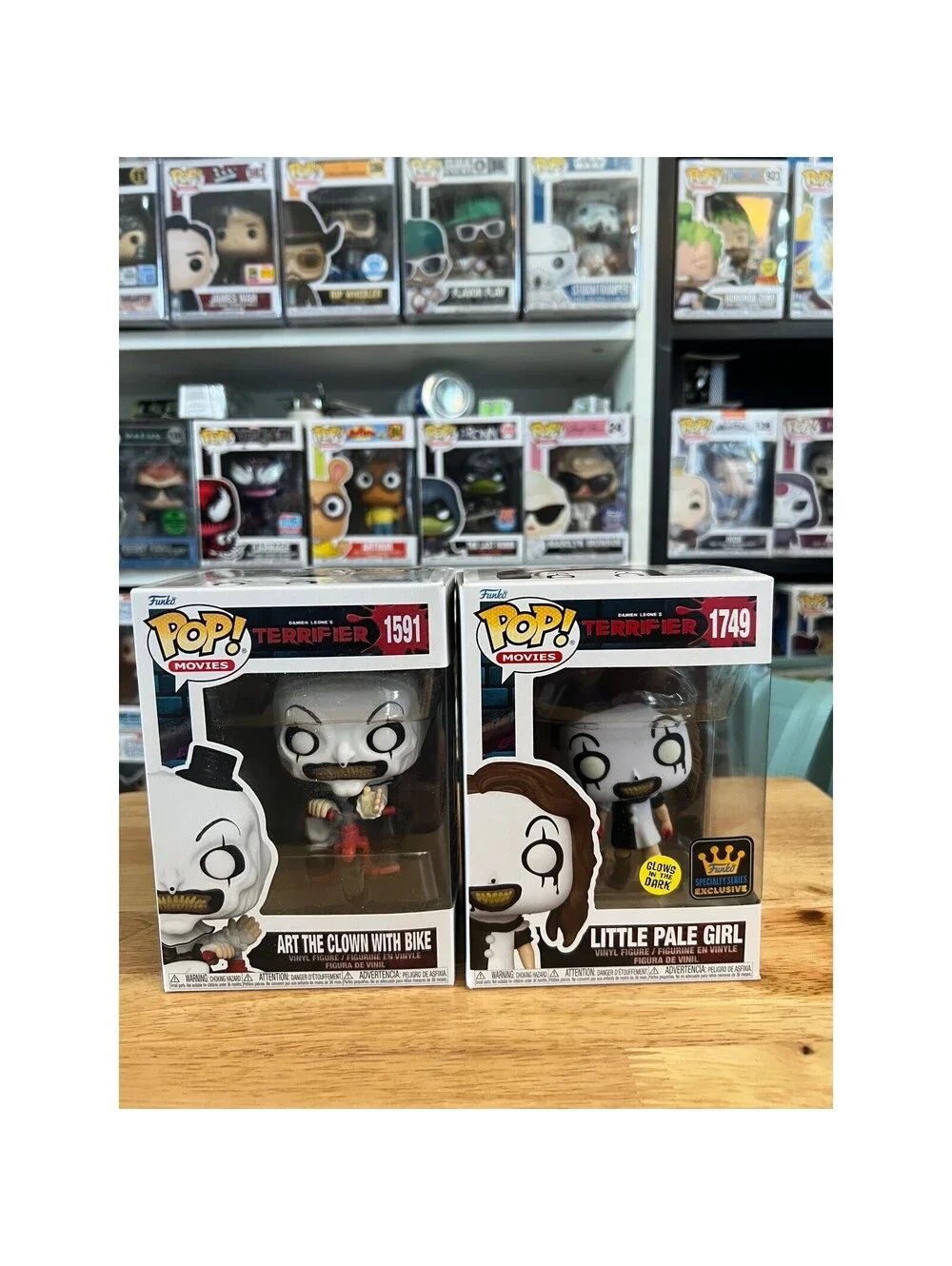 2 Terrifier Funko Pops GLOW Little Pale Girl Art Clown Bike #1749 #1591 Horror
